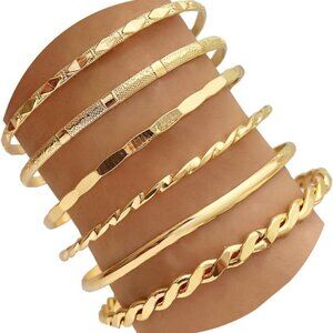 Gold Bangle Bracelets For Women, 14k Gold Plated Multi Layer Stackable Cuff Brac